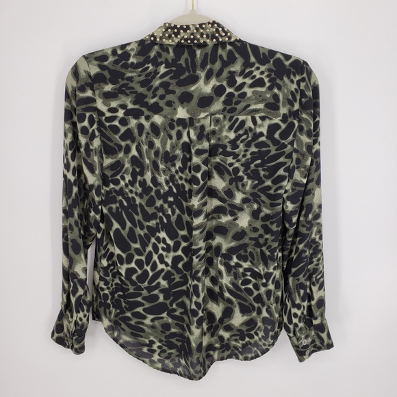 Vince Camuto Olive Leopard Print Blouse Sz XS - Picture 8 of 8